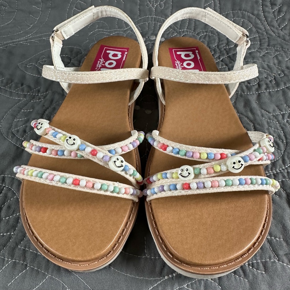 POP Girls Osana White Multi Adjustable Strap Footbed Sandals NWT Big Girls 5